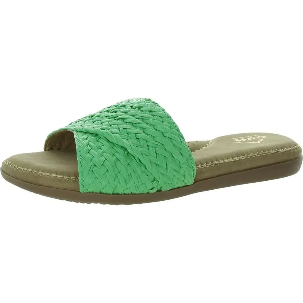 Cliffs by White Mountain Womens Green Slip On Open Toe Slide Sandals NWT
